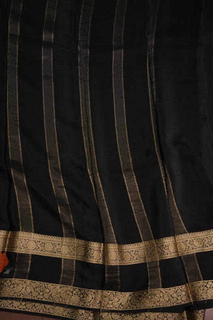 Crepe Silk Saree with Embroidered Border - Black