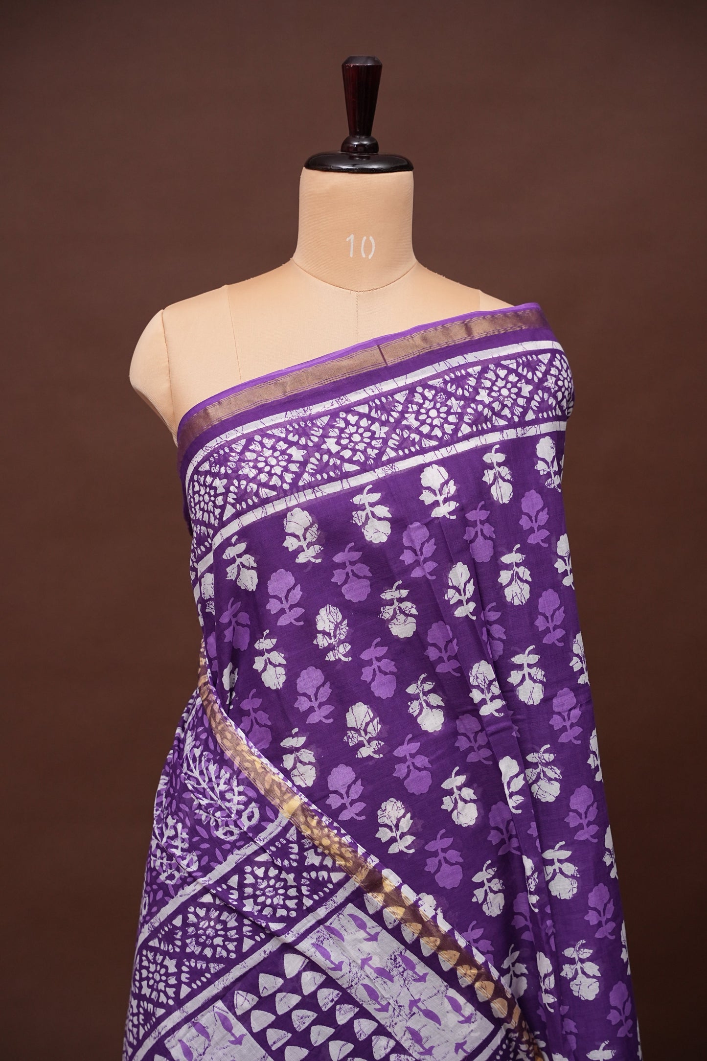 Mul Mul Cotton Ajrak Print Saree - Purple