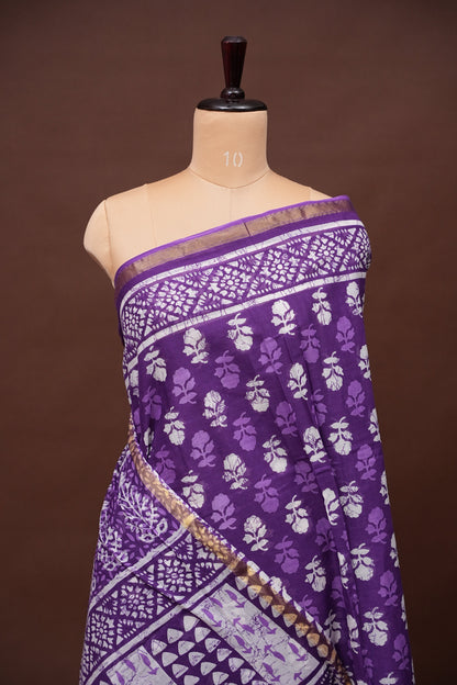 Mul Mul Cotton Ajrak Print Saree - Purple