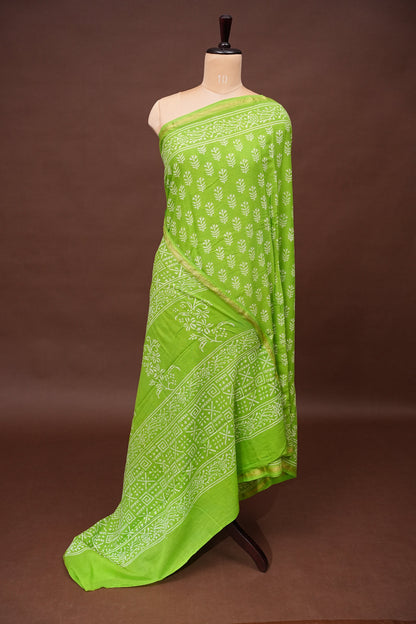 Mul Mul Cotton Ajrak Print Saree - Green