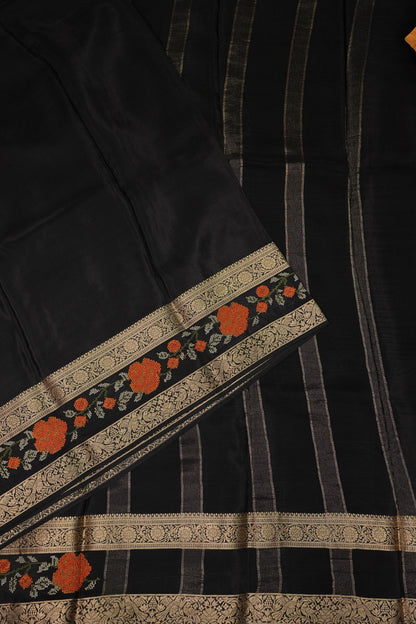 Crepe Silk Saree with Embroidered Border - Black