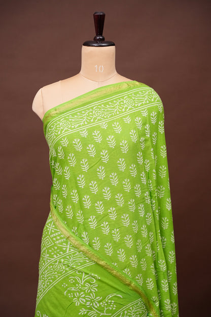 Mul Mul Cotton Ajrak Print Saree - Green
