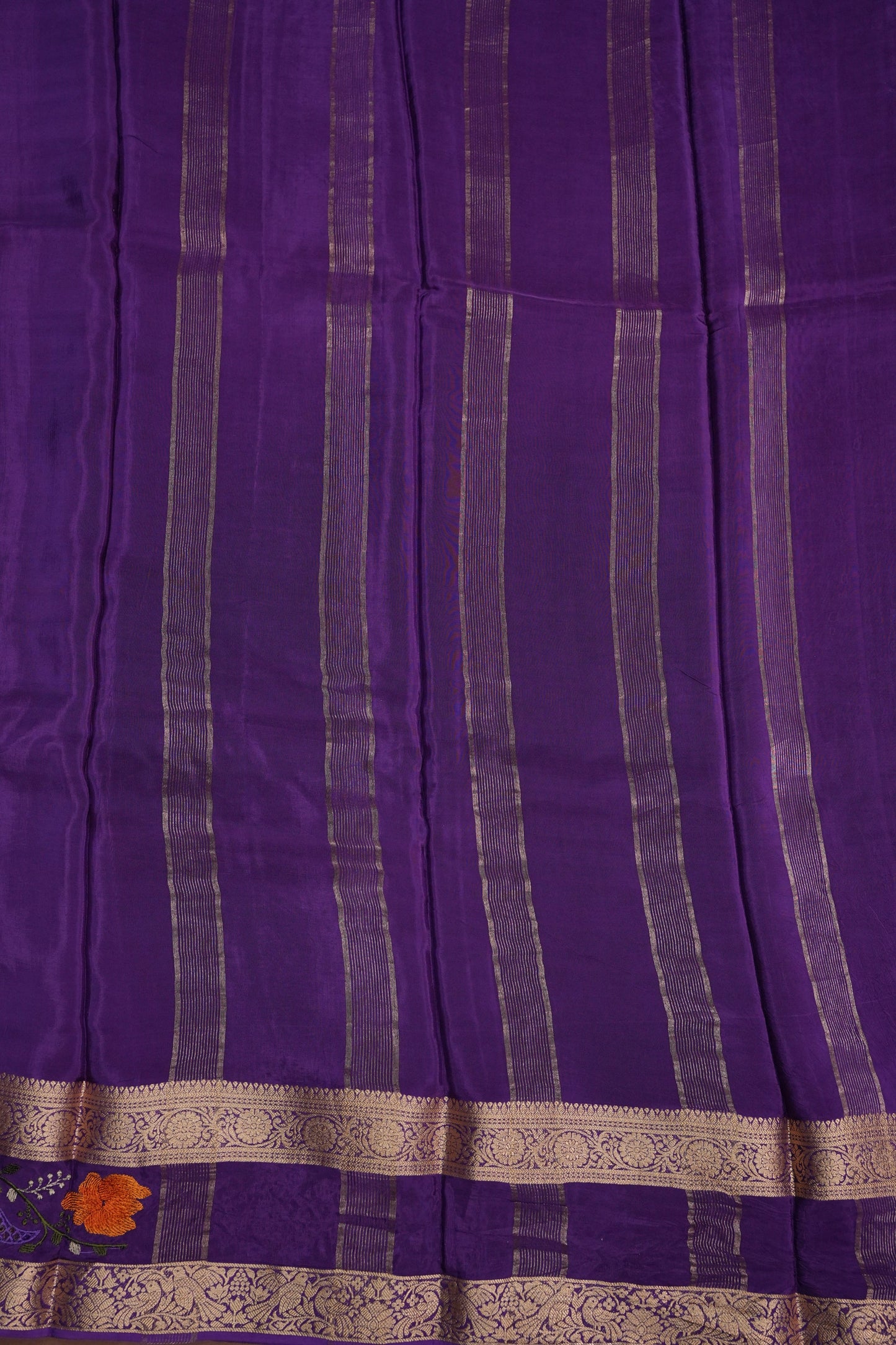 Crepe Silk Saree with Embroidered Border - Purple