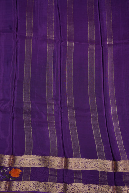 Crepe Silk Saree with Embroidered Border - Purple