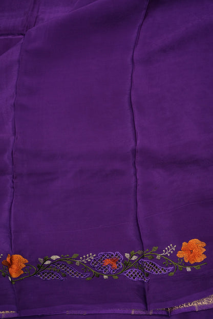 Crepe Silk Saree with Embroidered Border - Purple