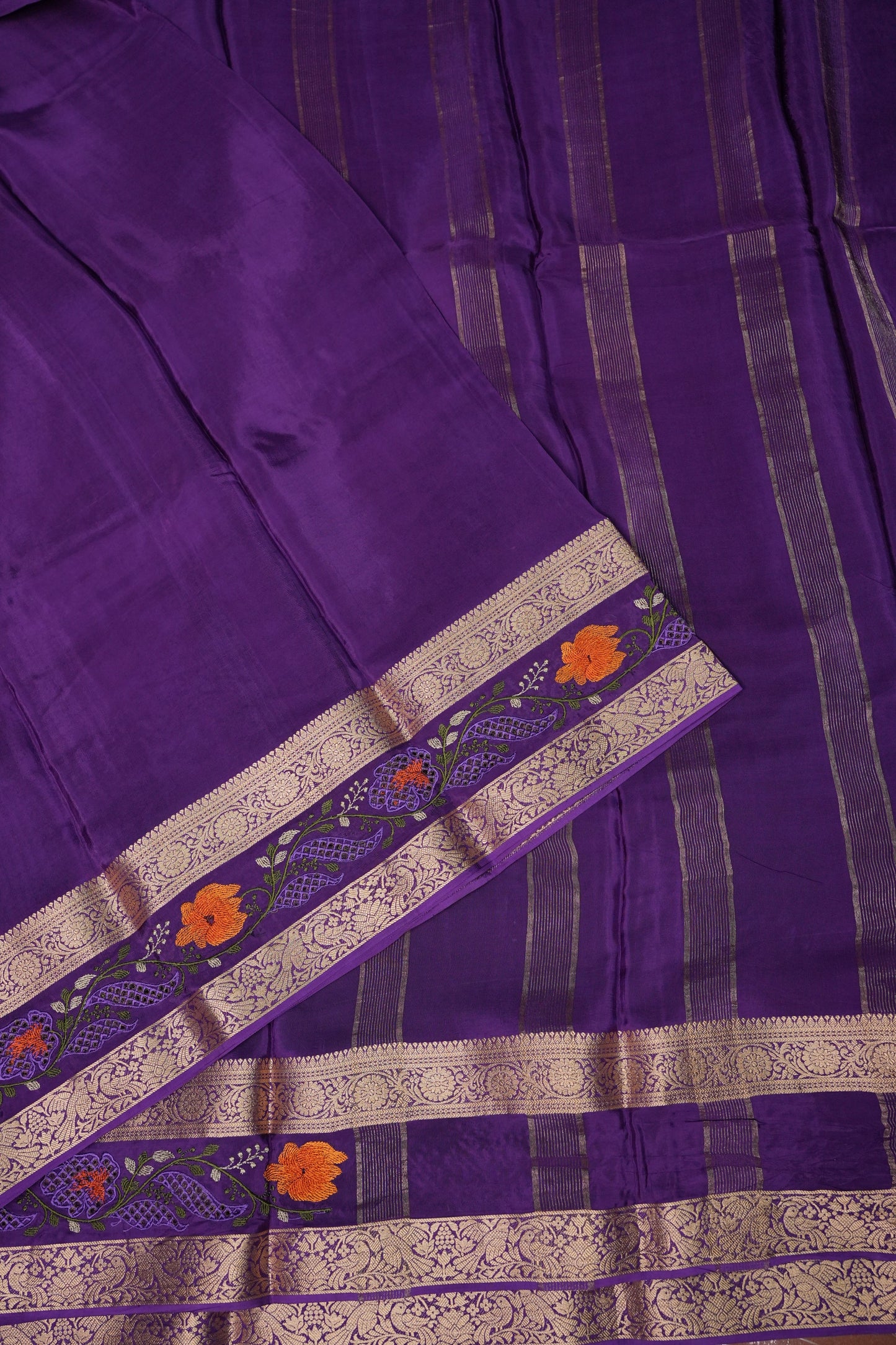 Crepe Silk Saree with Embroidered Border - Purple