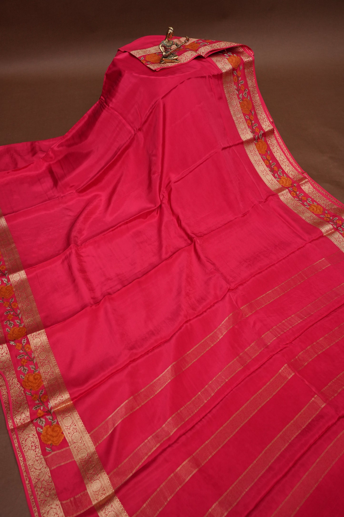 Crepe Silk Saree with Embroidered Border - Pink