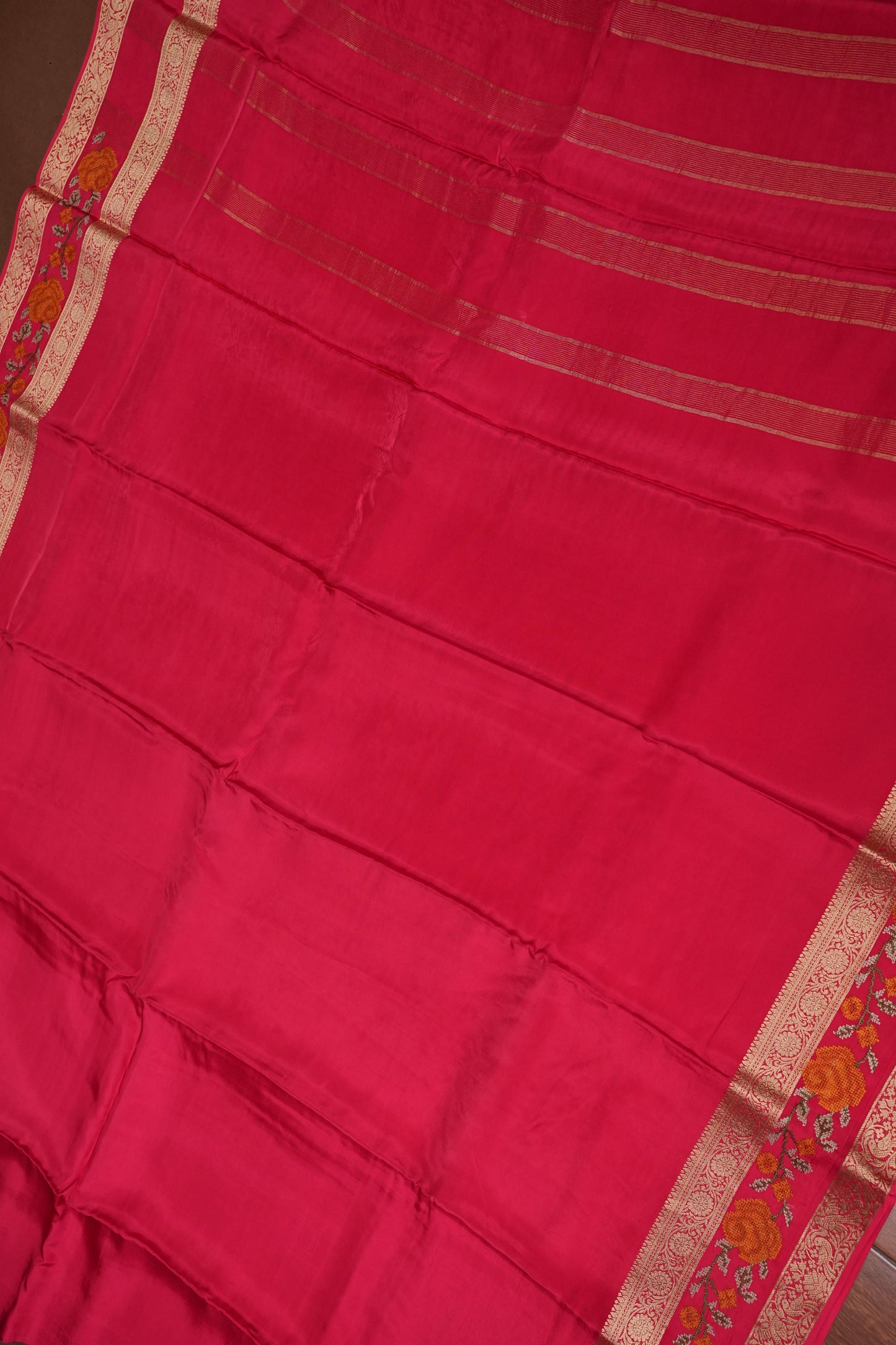 Crepe Silk Saree with Embroidered Border - Pink