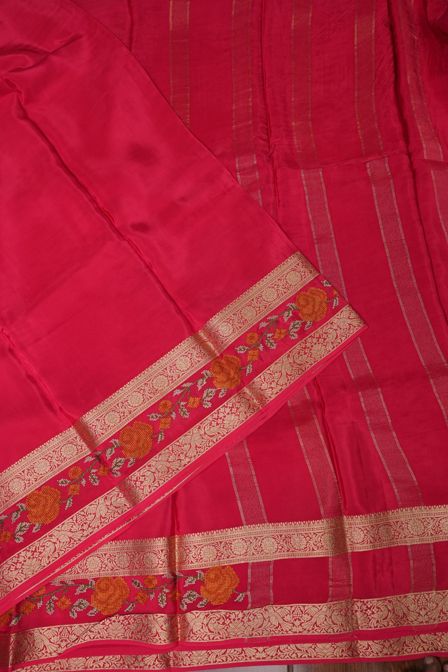 Crepe Silk Saree with Embroidered Border - Pink