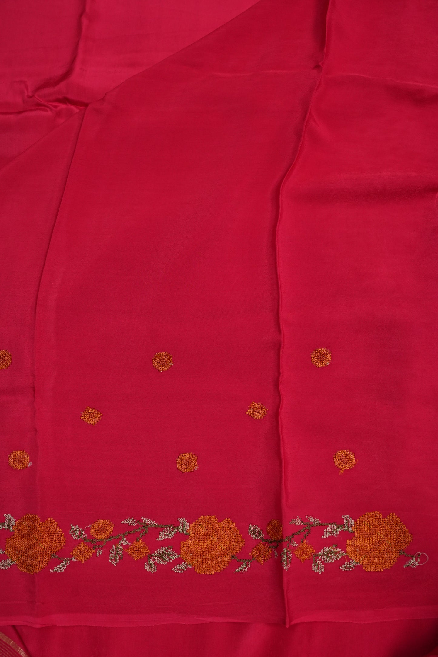 Crepe Silk Saree with Embroidered Border - Pink