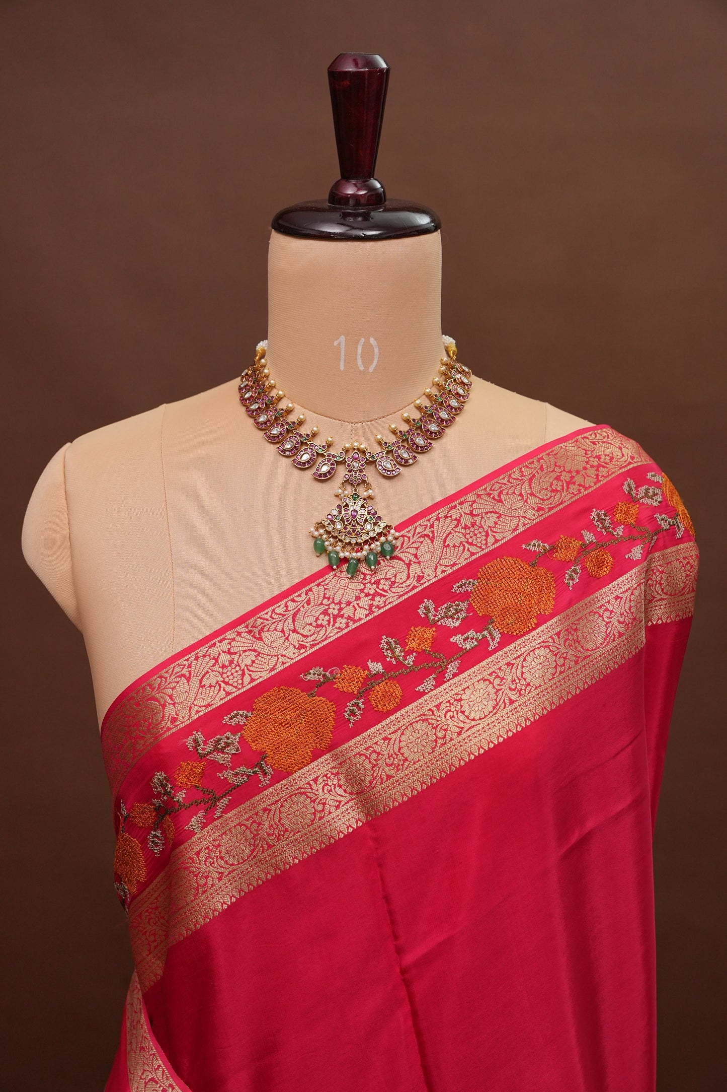 Crepe Silk Saree with Embroidered Border - Pink