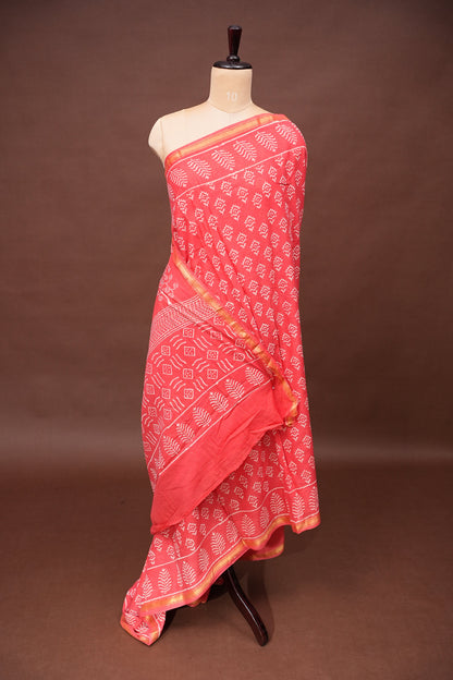 Mul Mul Cotton Ajrak Print Saree - Pink