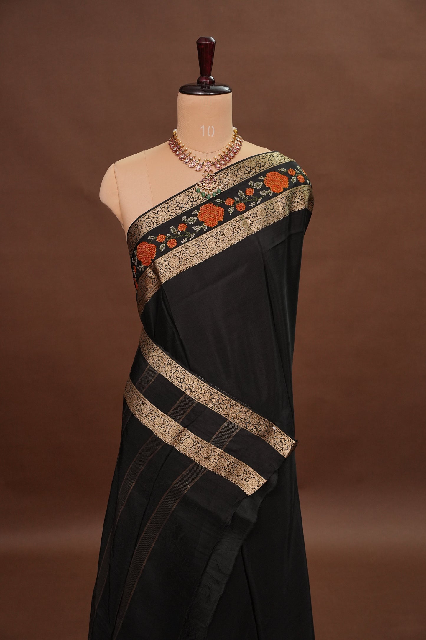 Crepe Silk Saree with Embroidered Border - Black