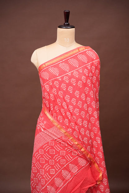 Mul Mul Cotton Ajrak Print Saree - Pink