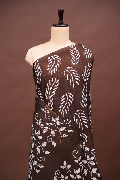 Batik Printed Mulmul Cotton Saree - Brown