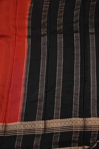 Plain Crepe Silk Saree - Rust and Black