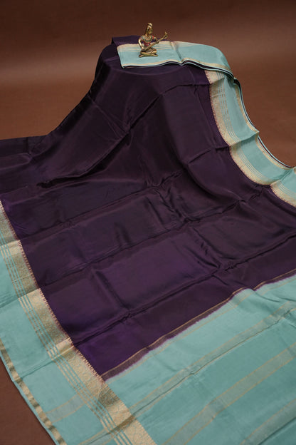 Plain Crepe Silk Saree - Deep Brinjal Purple
