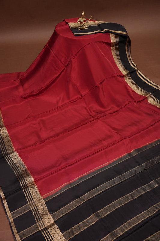 Plain Crepe Silk Saree - Brick Orange and Black