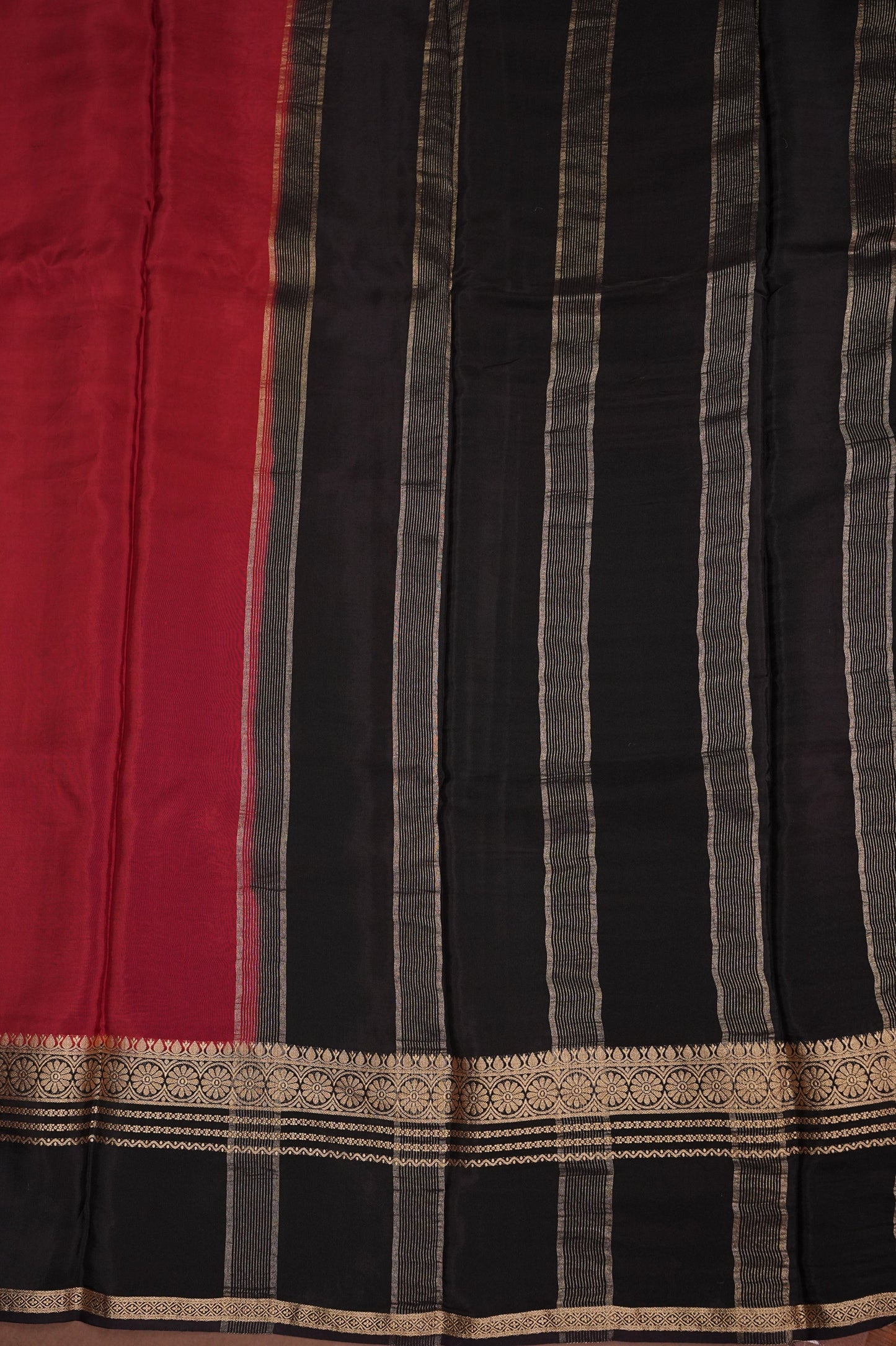 Plain Crepe Silk Saree - Brick Orange and Black