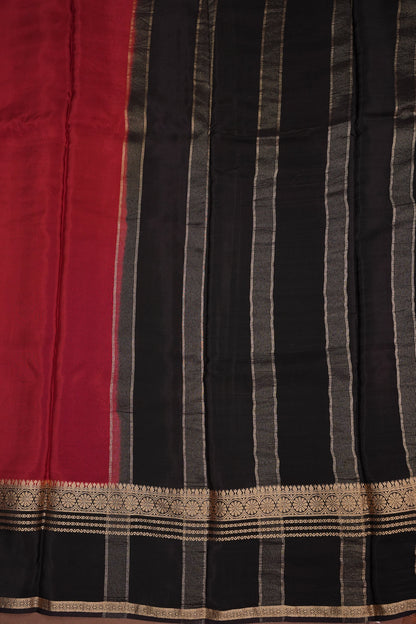 Plain Crepe Silk Saree - Brick Orange and Black