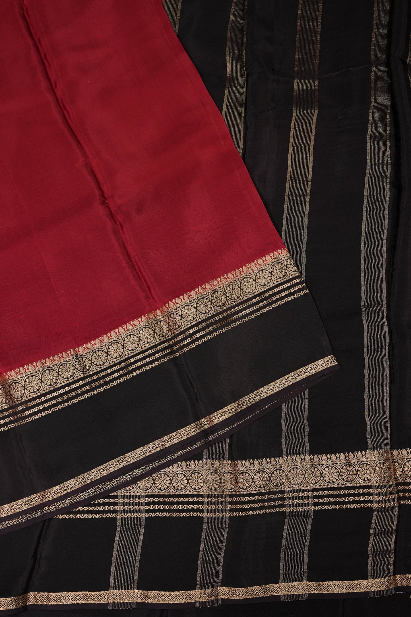 Plain Crepe Silk Saree - Brick Orange and Black