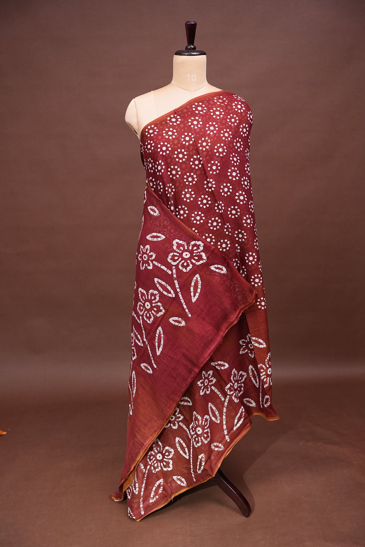 Batik Printed Mulmul Cotton Saree - Brown