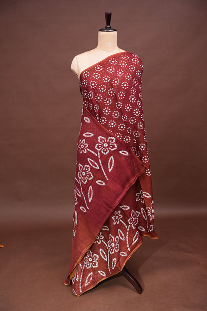 Batik Printed Mulmul Cotton Saree - Brown