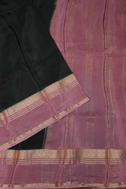 Plain Crepe Silk Saree - Bottle Green and Pink