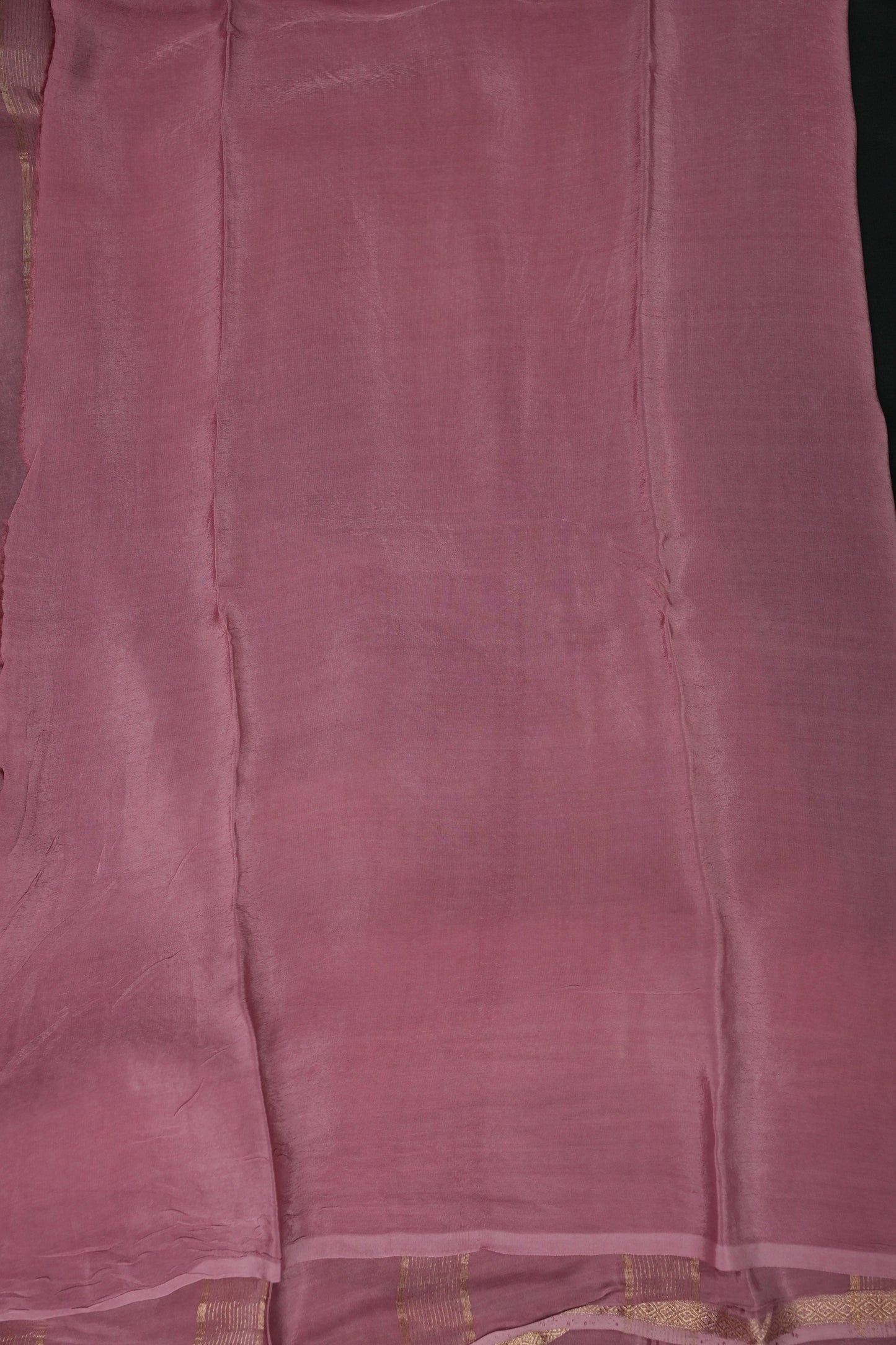 Plain Crepe Silk Saree - Bottle Green and Pink