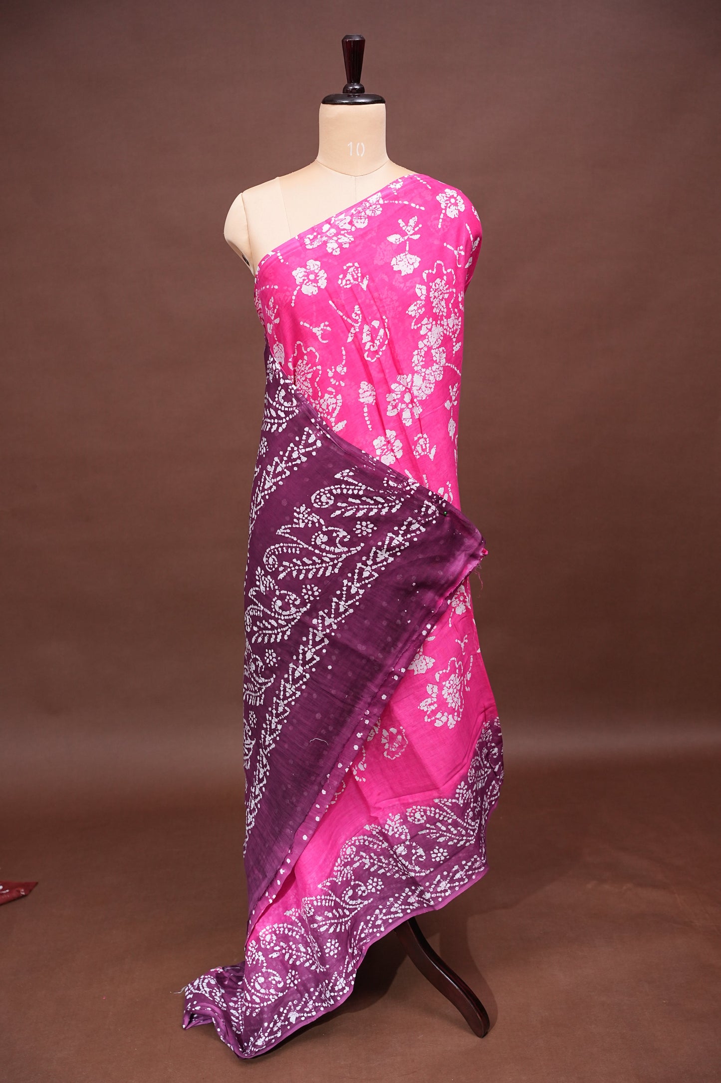 Batik Printed Mulmul Cotton Saree - Pink
