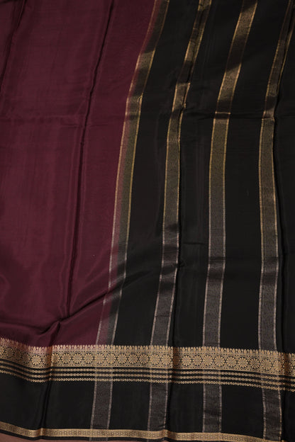 Plain Crepe Silk Saree - Plum and Black