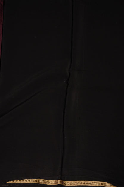 Plain Crepe Silk Saree - Plum and Black