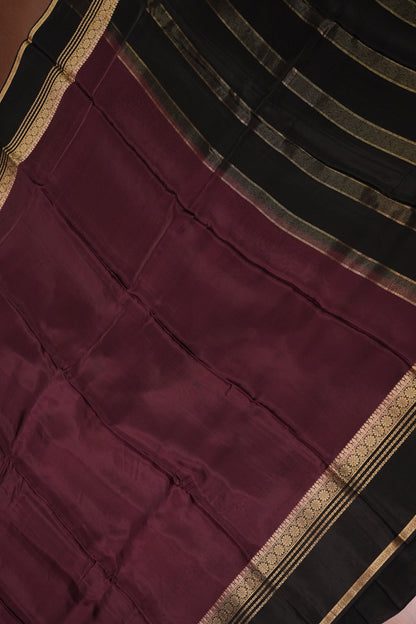Plain Crepe Silk Saree - Plum and Black