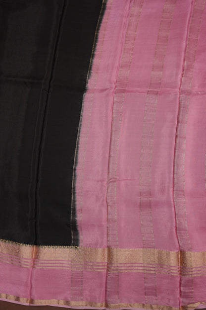 Plain Crepe Silk Saree  - Black & Pink