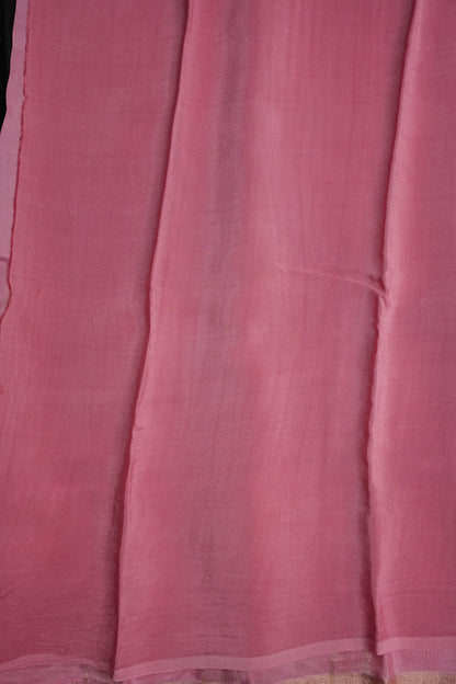 Plain Crepe Silk Saree  - Black & Pink