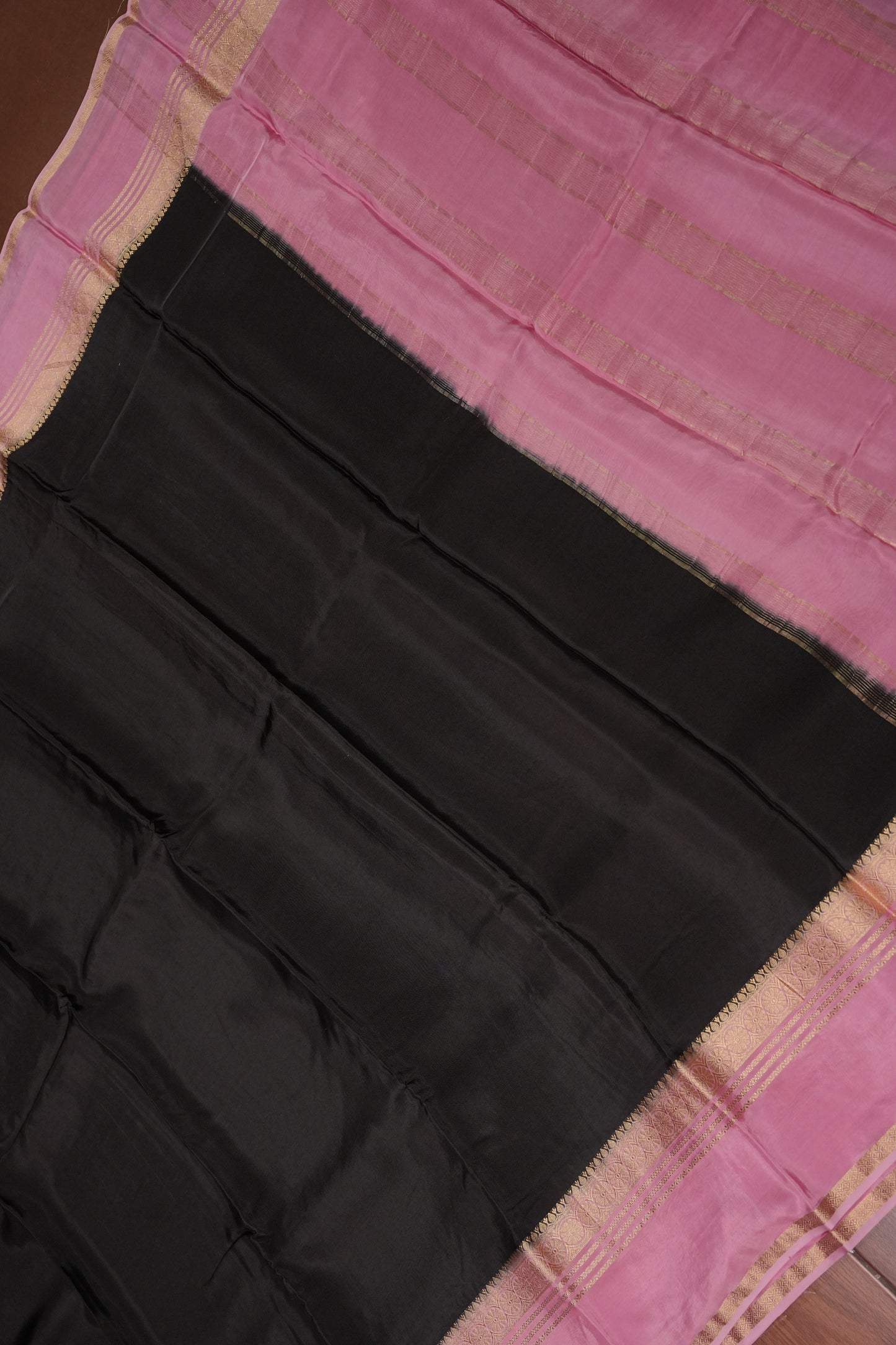 Plain Crepe Silk Saree  - Black & Pink