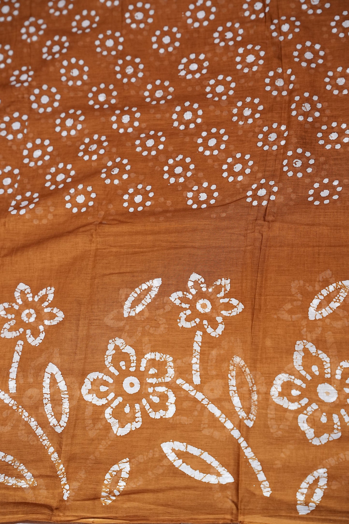 Batik Printed Mulmul Cotton Saree - Brown