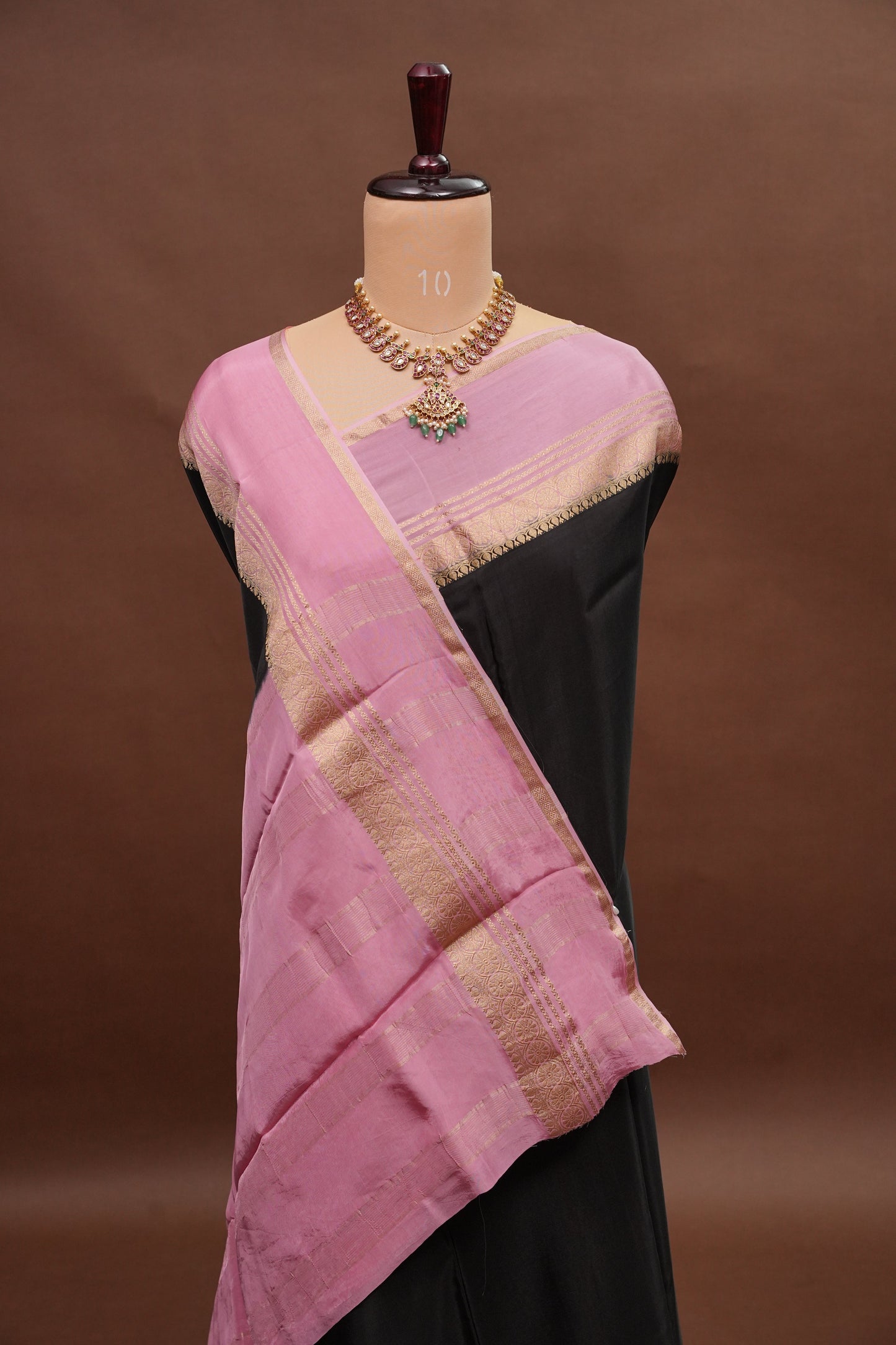 Plain Crepe Silk Saree  - Black & Pink