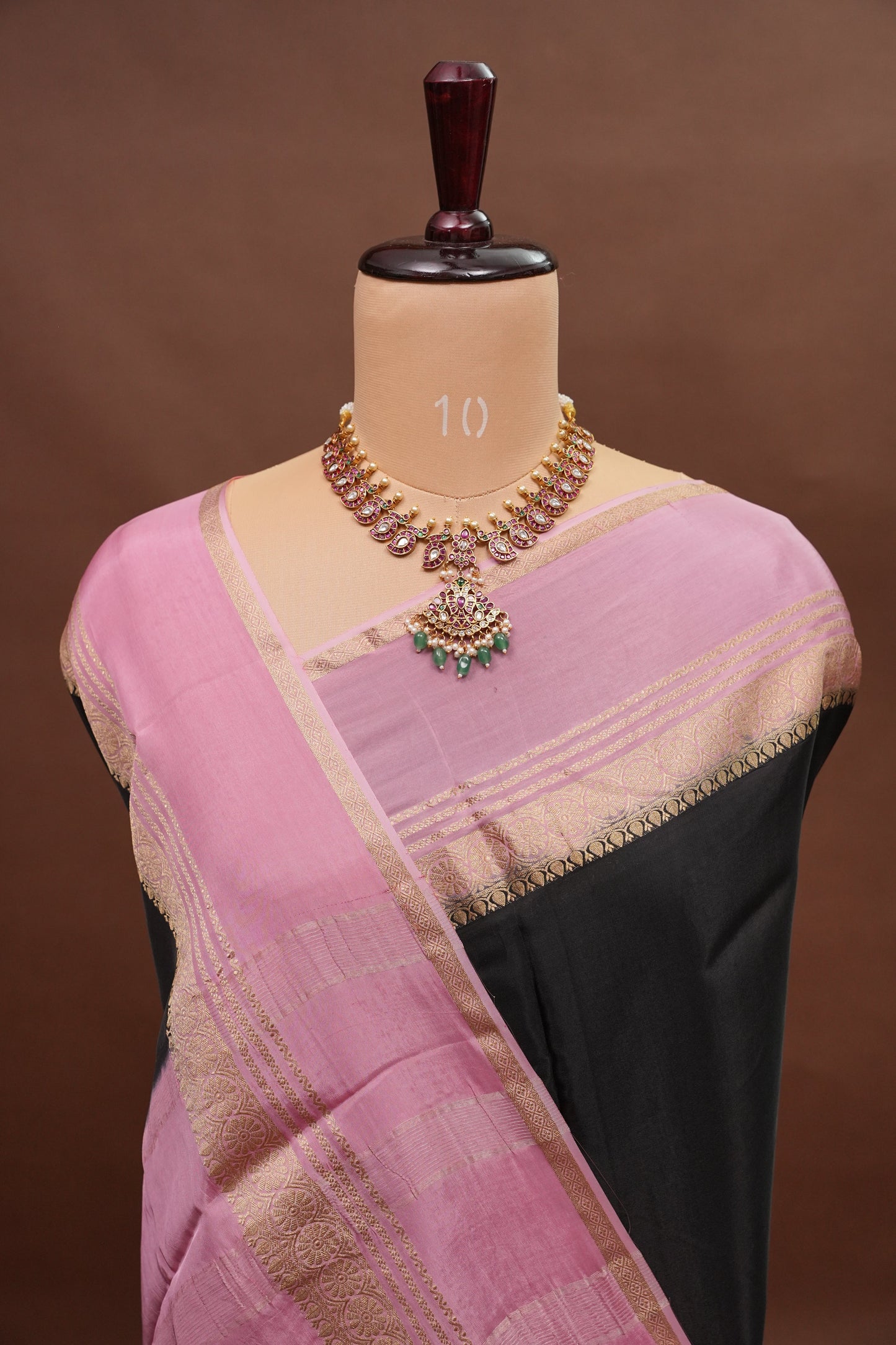 Plain Crepe Silk Saree  - Black & Pink