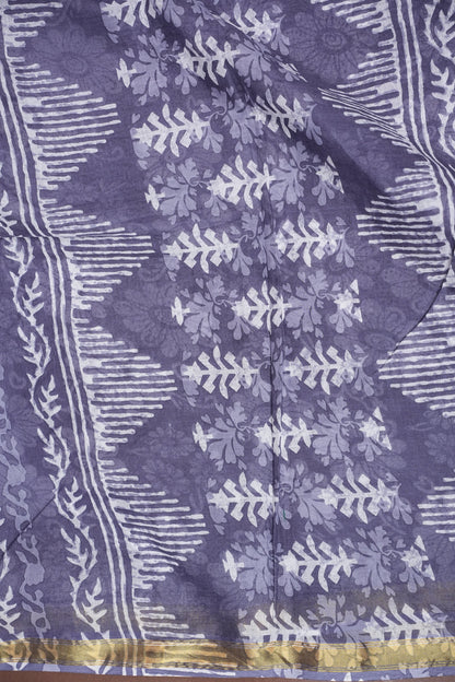 Mul Mul Cotton Ajrak Print Saree - Grey