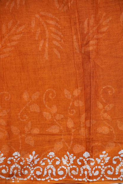 Batik Printed Mulmul Cotton Saree - Brown