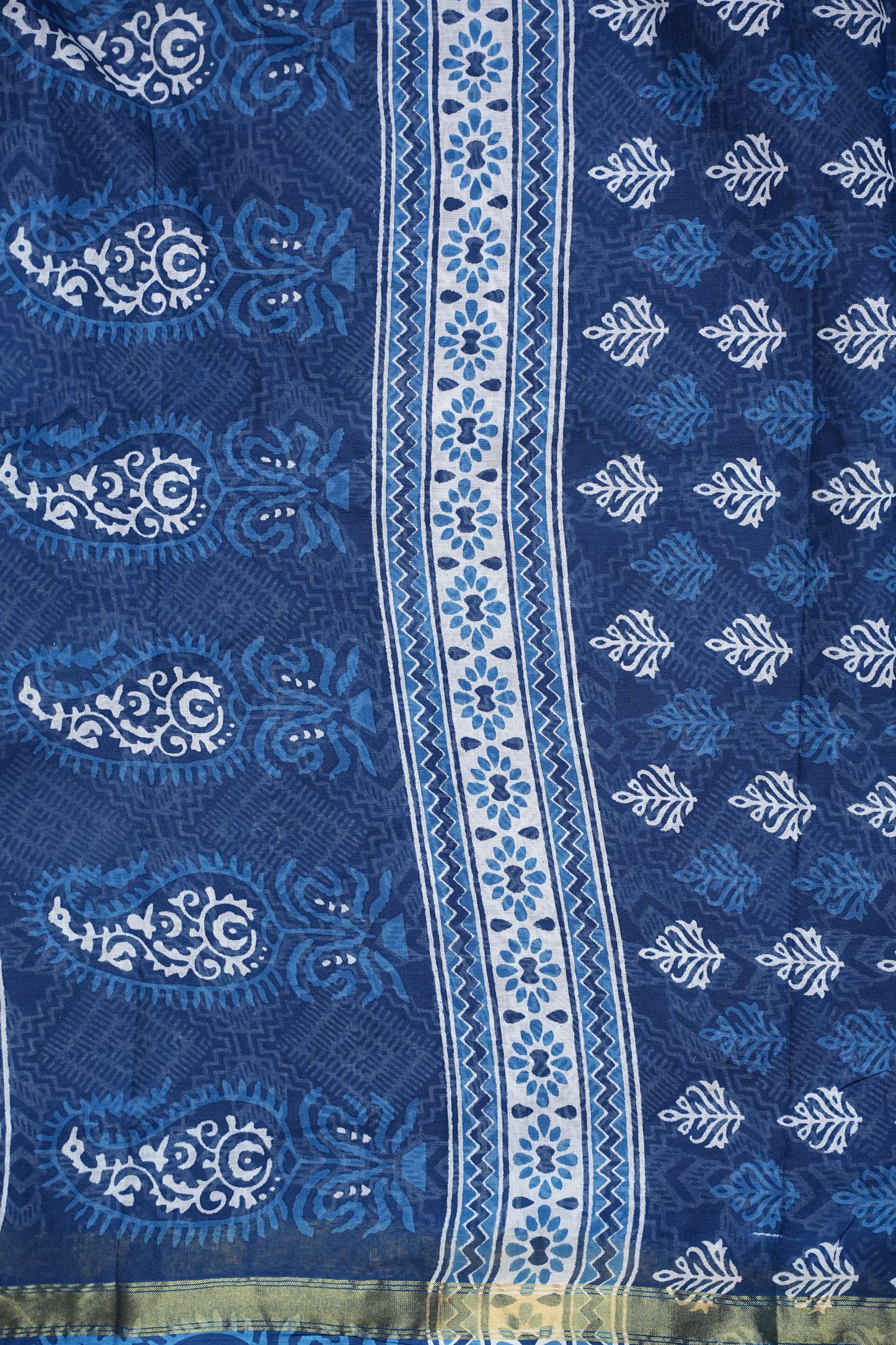 Mul Mul Cotton Ajrak Print Saree - Indigo Blue