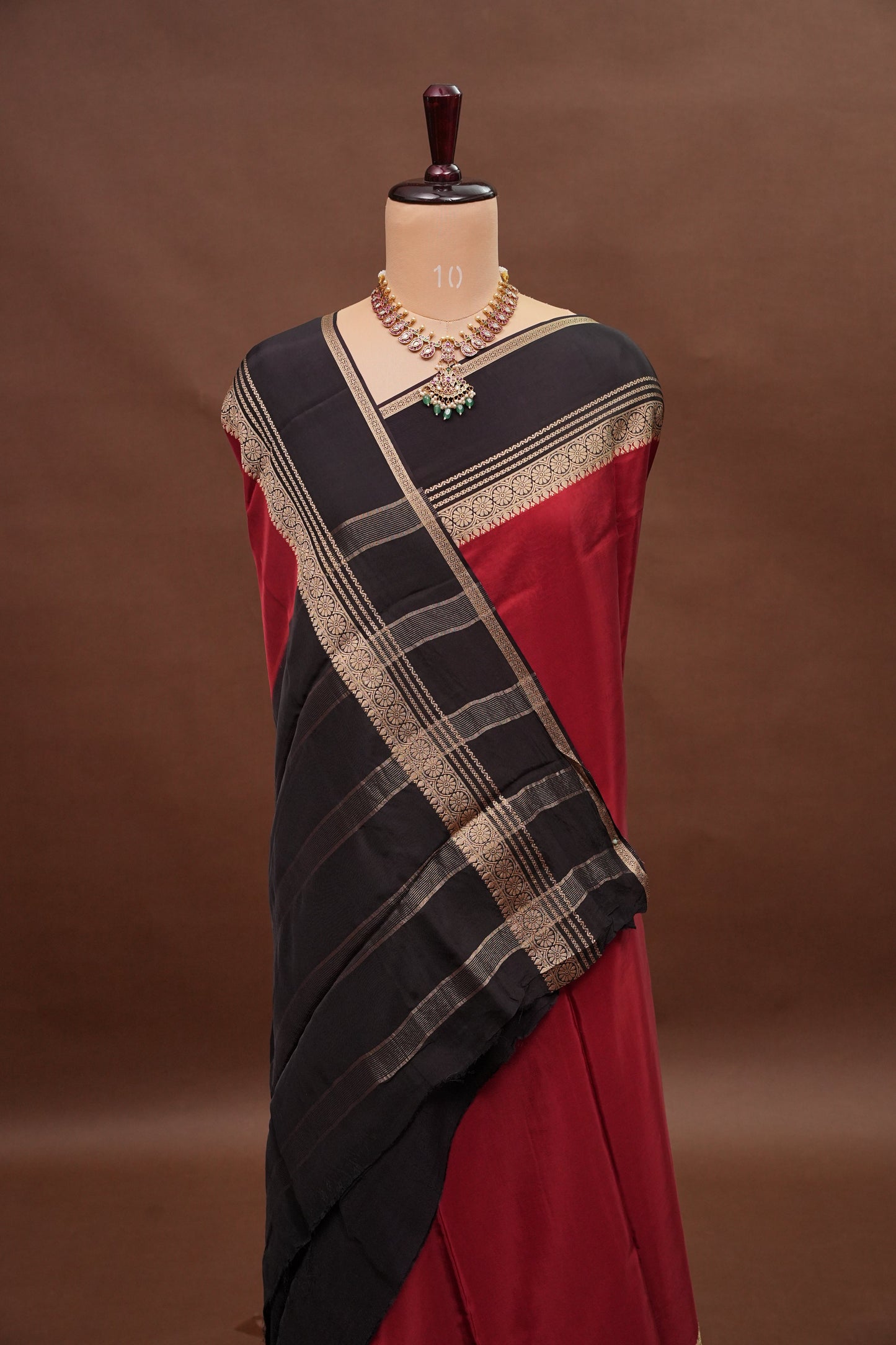 Plain Crepe Silk Saree - Brick Orange and Black