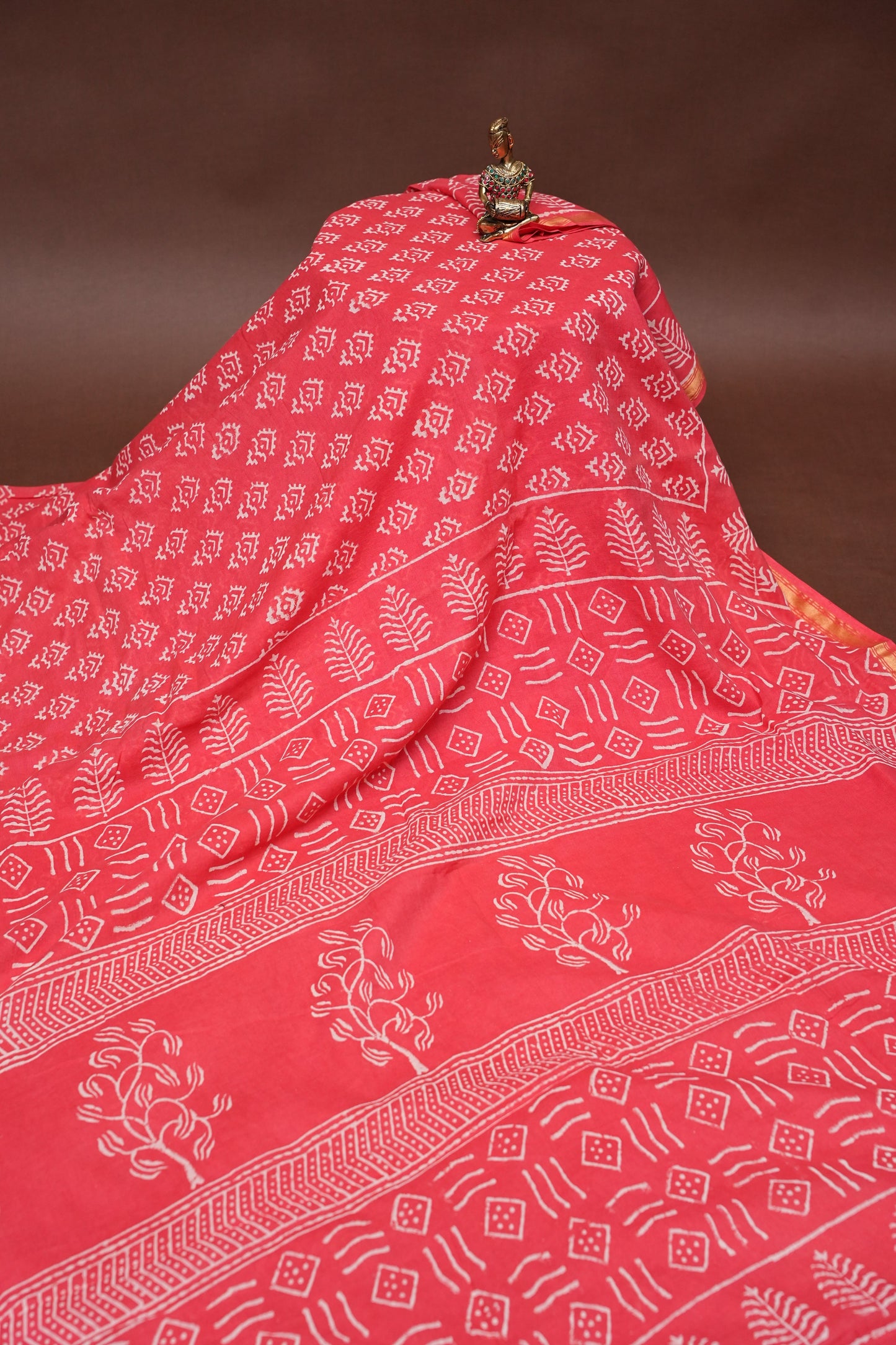 Mul Mul Cotton Ajrak Print Saree - Pink