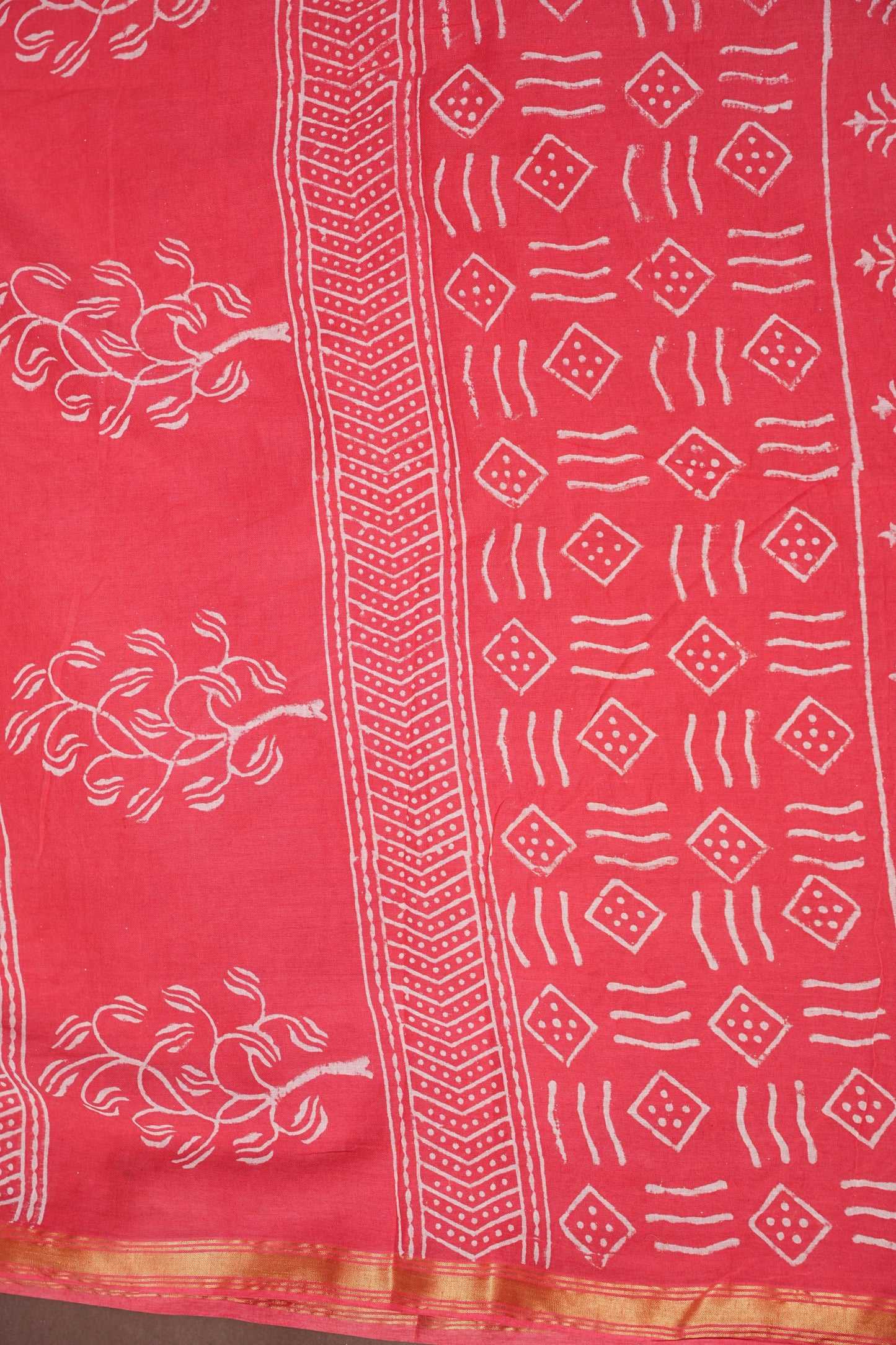 Mul Mul Cotton Ajrak Print Saree - Pink