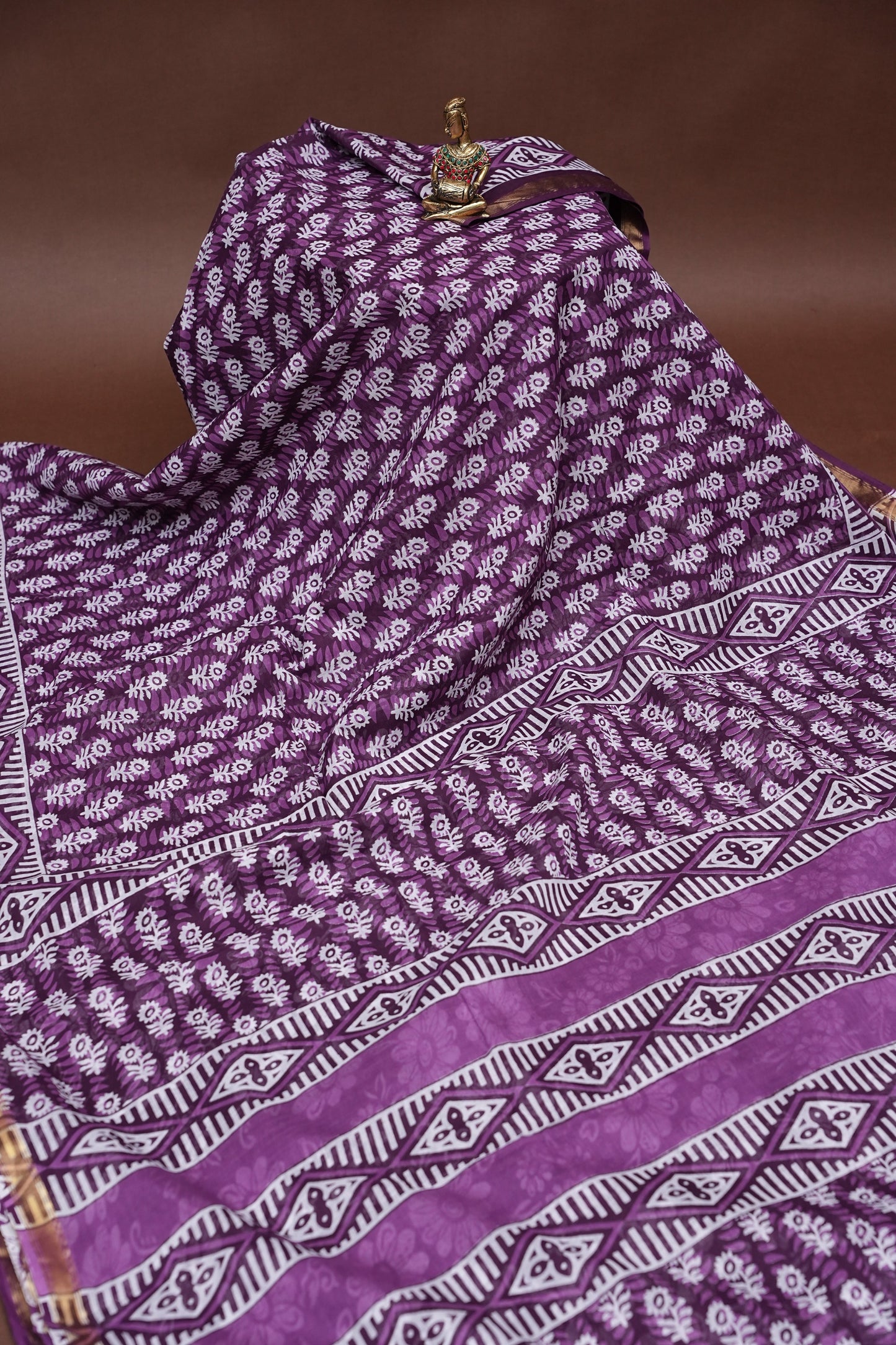 Mul Mul Cotton Ajrak Print Saree - Wine
