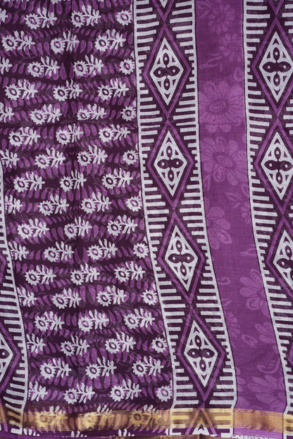 Mul Mul Cotton Ajrak Print Saree - Wine