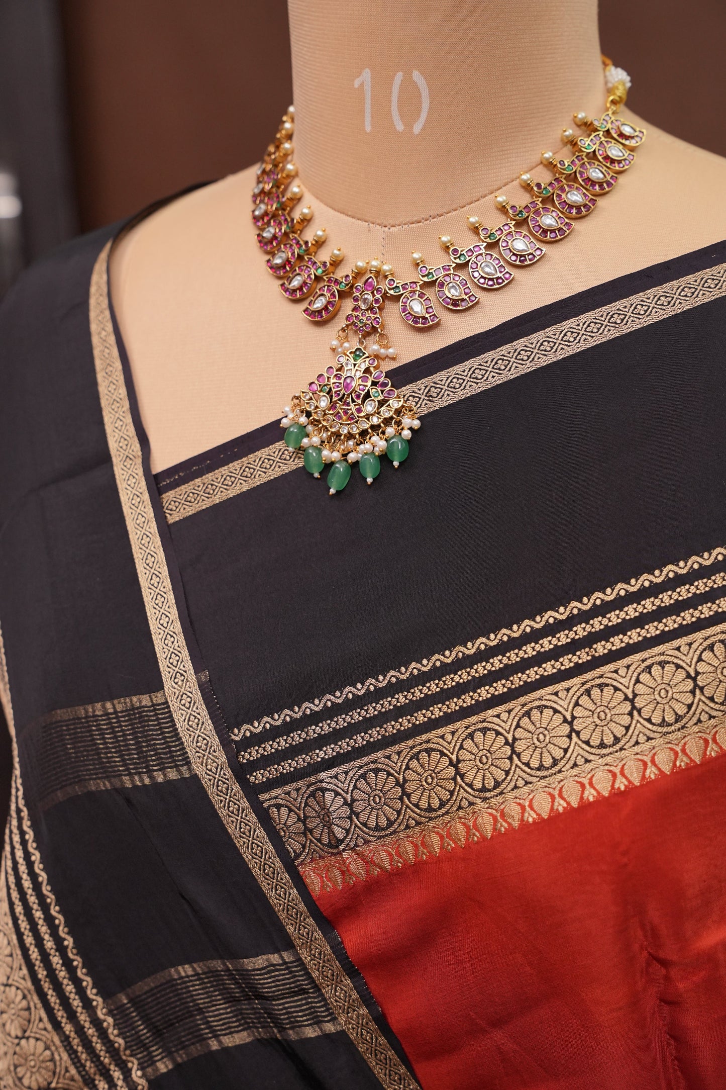 Plain Crepe Silk Saree - Rust and Black