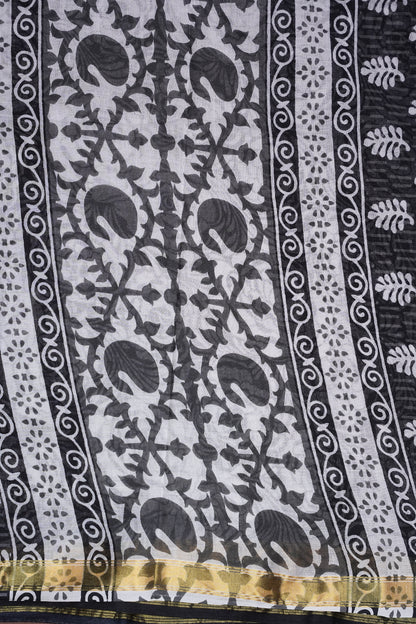 Mul Mul Cotton Ajrak Print Saree - Black