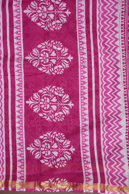 Mul Mul Cotton Ajrak Print Saree - Pink